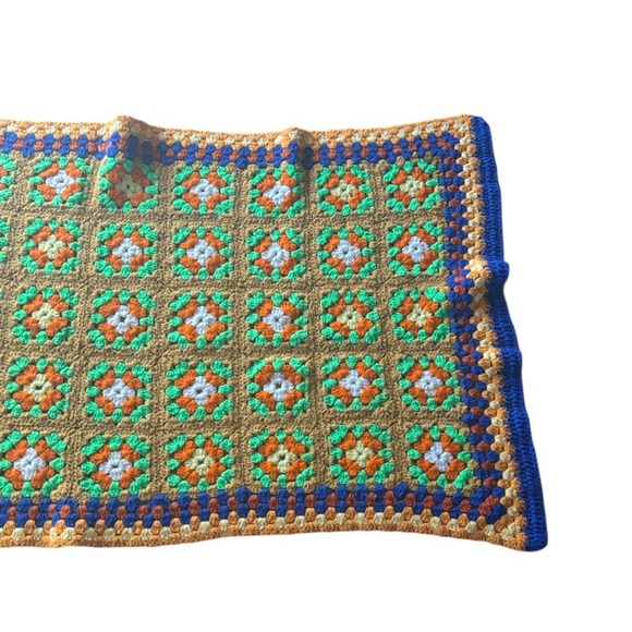 Crochet Granny Squared Throw Blanket Boho Hippie Multi Colored Handcrafted - Picture 10 of 12